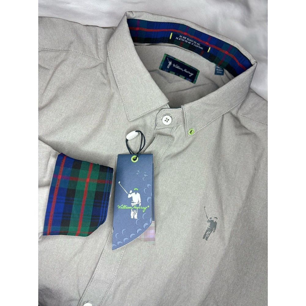 William Murray Shirt Mens Medium Grey Long Sleeve Button Down Performance Vented